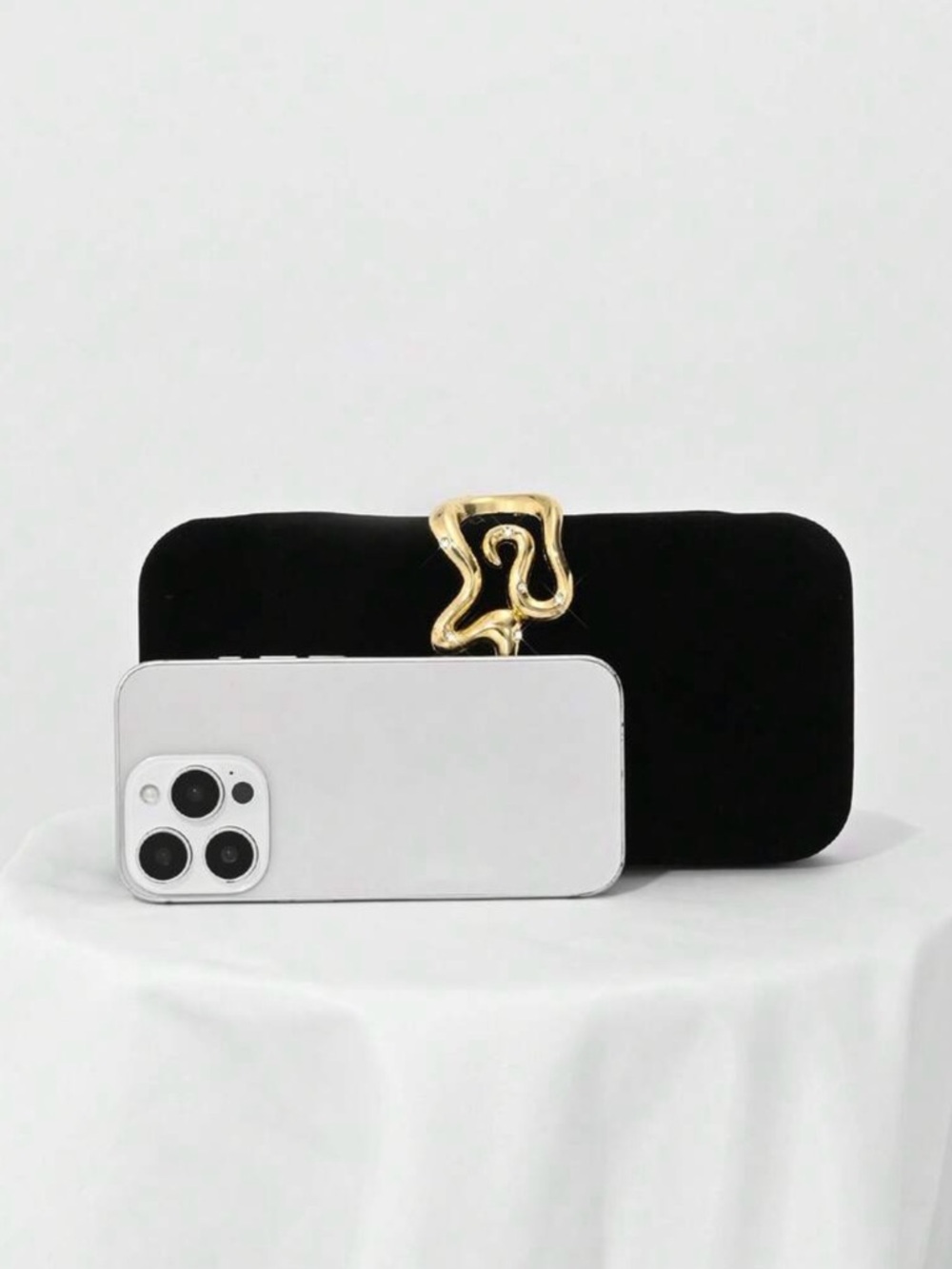 Black Velvet Clutch with Gold Snake Accent - Picture 4 of 7